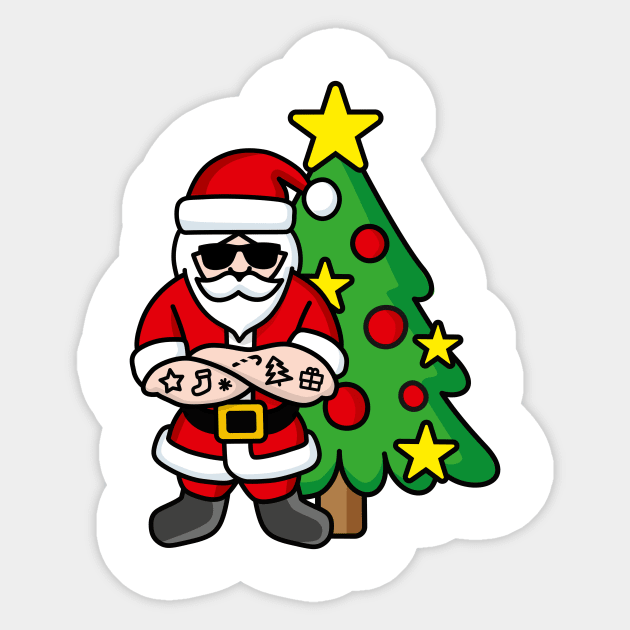 Hipster ROCK Santa Claus tattoo Christmas tree Sticker by LaundryFactory